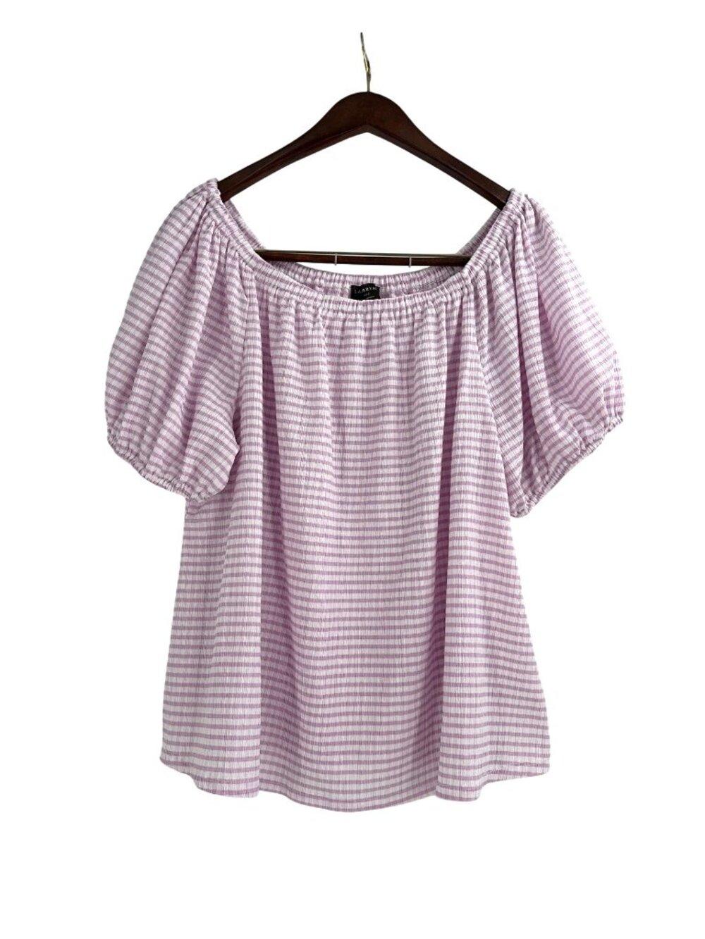 Lane Bryant Womens 18/20 Off-the-Shoulder Top Lavender Striped Balloon Sleeve